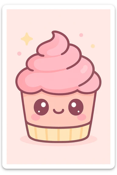 cute cupcake with pink icing, kawaii style sticker