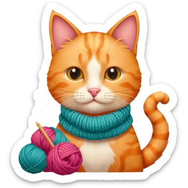 Cat knitting a tiny scarf sticker