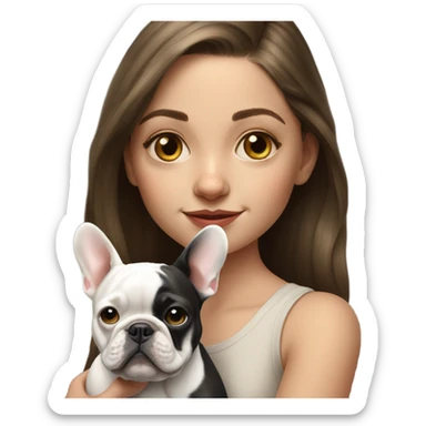 realistic portrait of girl with french bulldog  sticker