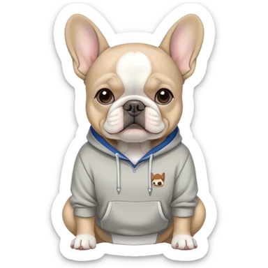 Gray and white French bulldog with camp hoodie on sticker
