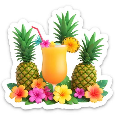emoji of a Hawaiian cocktail bar, pineapples, leis, island-inspired decorations sticker