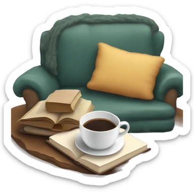cozy book, with a cup of coffee sticker