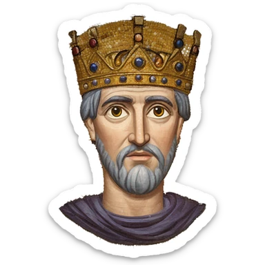 Emperor Justinian with byzantine crown - base his appearance on the Ravenna mosaic of him in San Vitale sticker