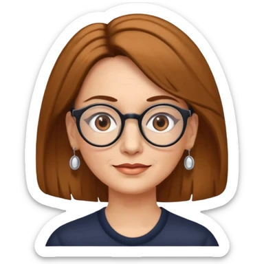 Women 50 years, brown eye and hair with glasses and rond earing sticker