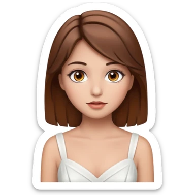 Girl brown hair brown eyes make up and white dress sticker