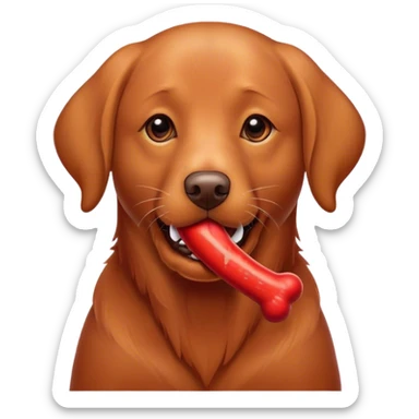 red Labrador dog with a red bone in mouth sticker