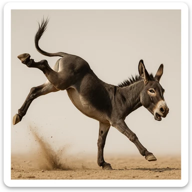 a donkey performing a powerful kick, dynamic pose, clear action, simple background sticker