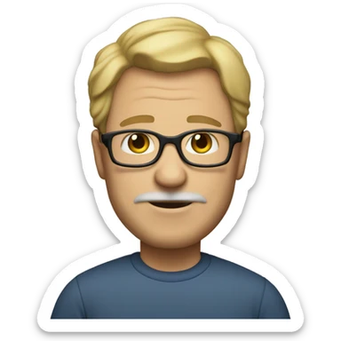 50 year old male with sandy blonde hair and glasses, no facial hair and a little overweight sticker