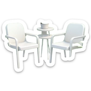  2 white plastic chairs amongst plants sticker