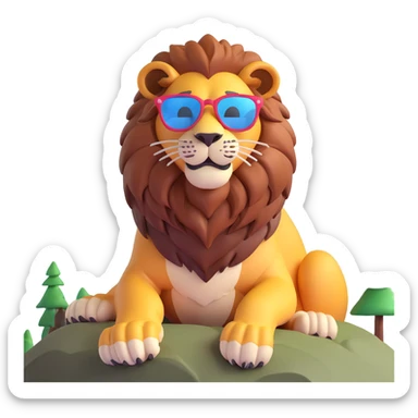 a lion with cool glasses chilling on a mountain top sticker