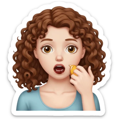 White girl with brown curly hair choking self sticker