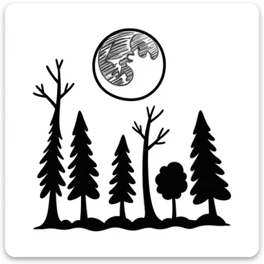 A hand drawn doodle of a moonlight wood emoji sticker