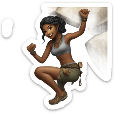 Beautiful dar tattooed woman climbing rocks sticker