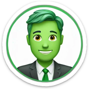 white man wearing green tie with nametag sticker