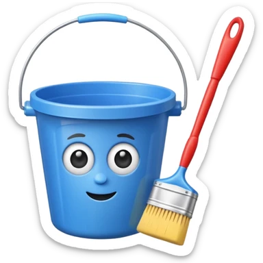 Bucket and brush for cleaning sticker