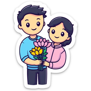Cute boyfriend holding flowers and smiling sticker