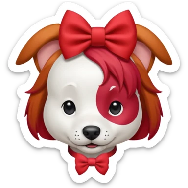 very red haired white dog with a bow on hair sticker