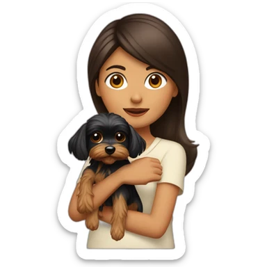 Chica morena paseando con dos yorkshire terrier negros sticker