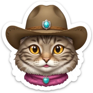 Gray tabby cat wearing a cowboy hat sticker