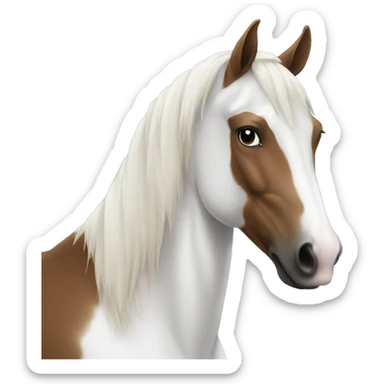 white and brown horse with blue yes sticker