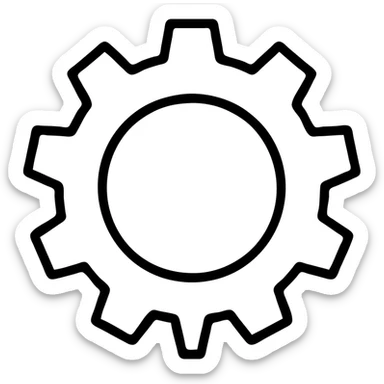 black and white outline icon of a spur gear, minimal, no fill, technical look sticker