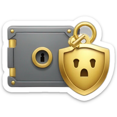 keychain with gold key and a vault in the back sticker