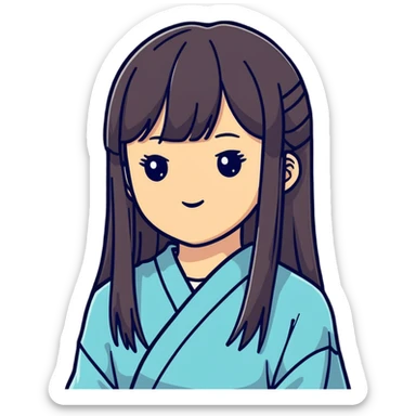 Cute Japanese girl with straight bangs and long straight hair sticker