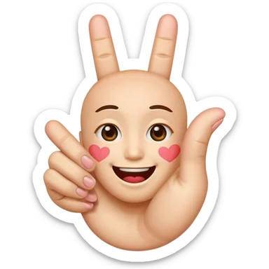 A Smiling Face with Smiling Eyes emoji with a hand korean finger heart emoji that has the middle finger sticking out sticker