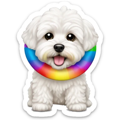maltipoo dog with rainbow disc chew toy sticker