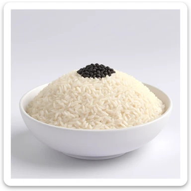 A dish of rice topped with black sesame seeds sticker