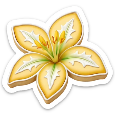 Realistic shortbread cookie in the shape of a lily flower with pastel yellow color jelly middle filling and sprinkled powder sugar on top. sticker