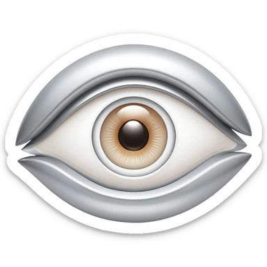 white capital letter O inside almond-shaped gradient eye, silver curved accents on both sides, symbolizing vision and clarity sticker
