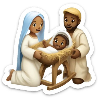Nativity scene, baby on a manger, Mary and Joseph sticker