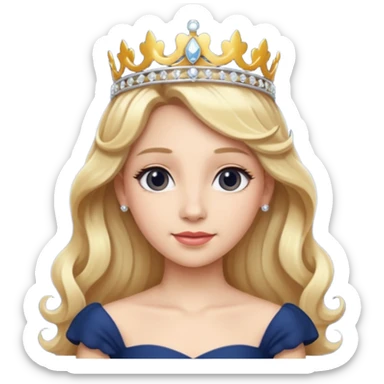 Princess in Navy Dress with Tiara, long wavy Blonde Hair sticker