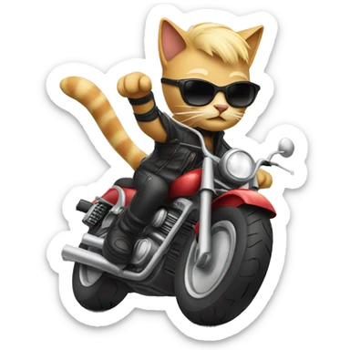 A cat with blonde hair and sunglasses riding a motorcycle  sticker