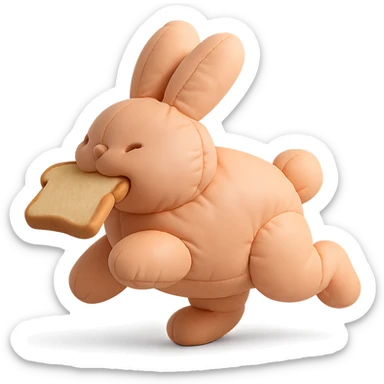 peach bunny running with toast in mouth, cushion style sticker