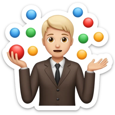 an emoji that depicts a product manager juggling work while mildly panicked and gender neutral  sticker