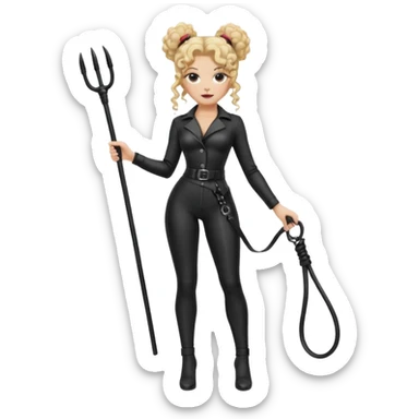  Dominatrix blonde curly hair in bun full body with 2 whips sticker