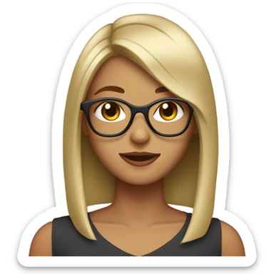 Girl with Longbob dark Brown Hair and blond highlights in front of the hair and she wears glasses sticker