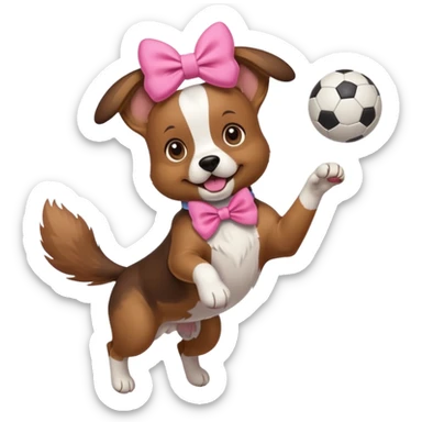 girly dog with a pink bow jumping in the air to catch a ball sticker
