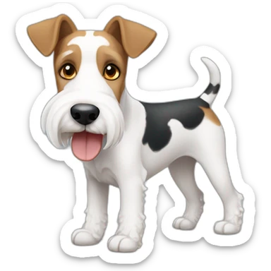 perro parecido a foxterrier con barbita, heterocromia, SOLO blanco y gris, ladrador sticker