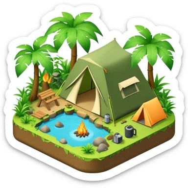 3d-isometric- jungle with camping sticker