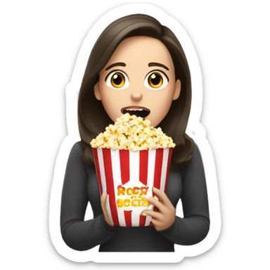 White brunette woman putting popcorn in her mouth sticker
