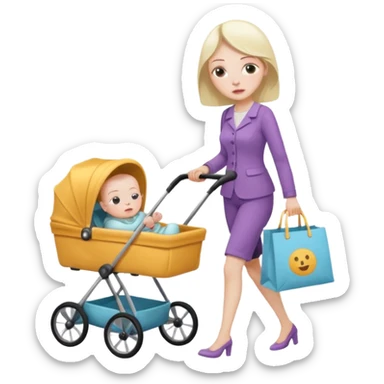 exhausted lady shopping with baby sticker