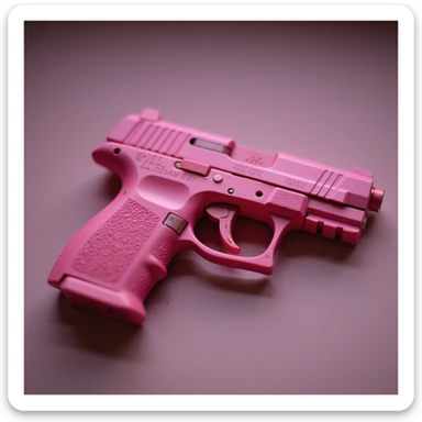 realistic pink pistol with a heart-shaped trigger, soft lighting, on a plain background sticker