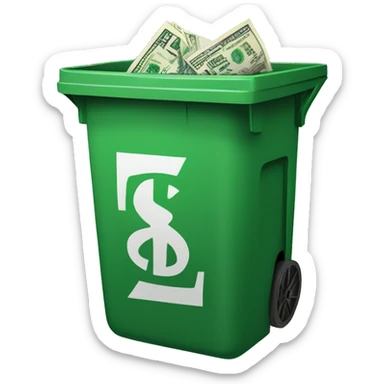 a large green dollar bill in a trash bin sticker