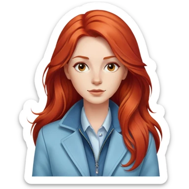 A beautiful woman with long red hair in light blue jacket sticker