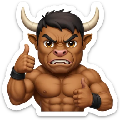 Angry bull emoji showing thumbs up (Like) sticker