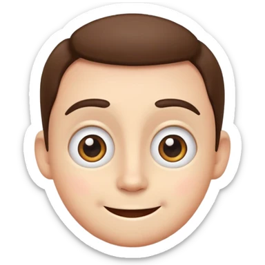 Andy as a cheerful cartoon emoji character, round face, big expressive eyes, friendly smile, simple and colorful sticker
