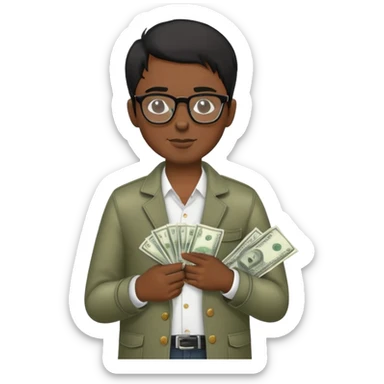 A black haired musician with glasses put money into his pocket  sticker